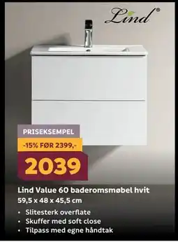 Megaflis Lind Value 60 baderomsmøbel hvit, NOK 2039 tilbud
