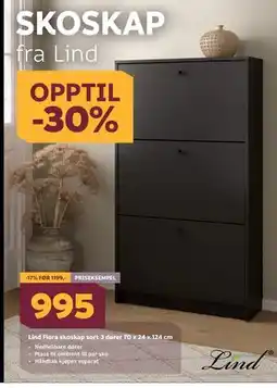 Megaflis Lind Fiora skoskap sort 3 dører 70 x 24 x 124 cm, NOK 995 tilbud