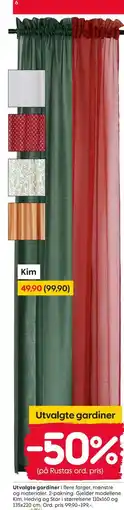 Rusta Utvalgte gardiner, NOK 49.9 tilbud