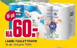 Europris LAMBI TOALETTPAPIR, NOK 60 tilbud