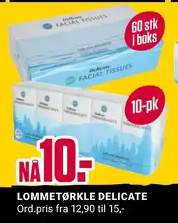 Europris LOMMETØRKLE DELICATE, NOK 10 tilbud