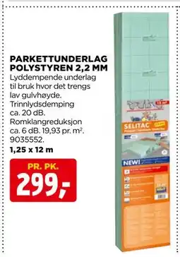 jem & fix PARKETTUNDERLAG POLYSTYREN 2,2 MM, NOK 299 tilbud