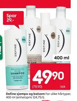 Rusta Define sjampo og balsam, NOK 49.9 tilbud