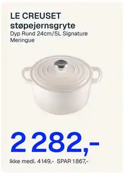 Jernia LE CREUSET støpejernsgryt, NOK 4149, Medlemspris tilbud