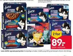 Rusta Latz våtfôr og Latz partymiks, NOK 89 tilbud