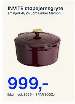Jernia INVITE støpejernsgryte, NOK 1999, Medlemspris tilbud