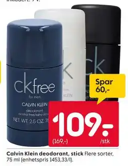 Rusta Calvin Klein deodorant, stick, NOK 109 tilbud