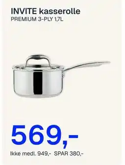 Jernia INVITE kasserolle, NOK 949, Medlemspris tilbud