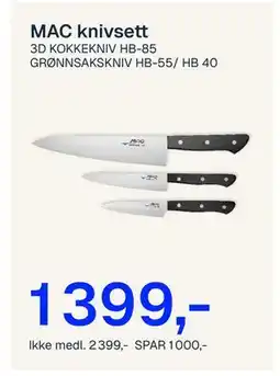 Jernia MAC knivsett, NOK 2399, Medlemspris tilbud