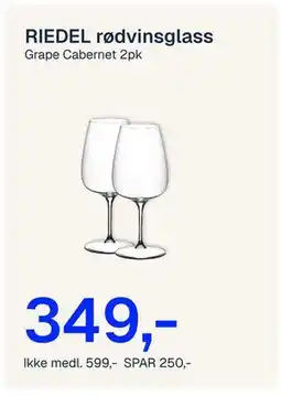 Jernia RIEDEL rødvinsglass, NOK 599, Medlemspris tilbud