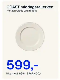 Jernia COAST middagstallerken, NOK 999, Medlemspris tilbud