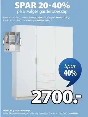 JYSK JENSLEV garderobeskap, NOK 2700 tilbud