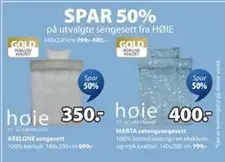JYSK SPAR 50% på utvalgte sengesett fra HØIE tilbud