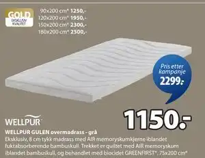 JYSK WELLPUR GULEN overmadrass - grå tilbud