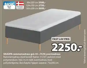 JYSK SKAUPA rammemadrass grå-33 + FLYA overmadrass tilbud