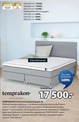 JYSK TEMPRAKON LYA kontinentalseng grå-42, NOK 17500 tilbud
