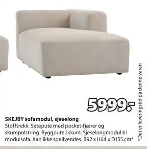JYSK SKEJBY sofamodul, sjeselong, NOK 5999 tilbud