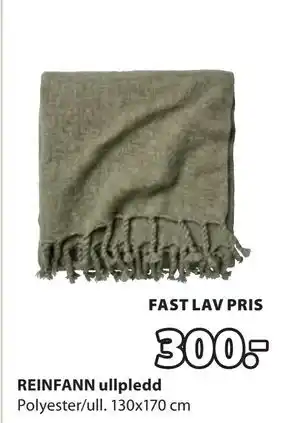 JYSK REINFANN ullpledd, NOK 300 tilbud