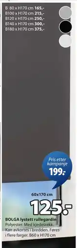 JYSK BOLGA lystett rullegardin tilbud
