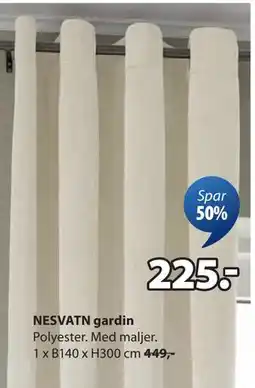 JYSK NESVATN gardin, NOK 225 tilbud