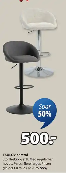 JYSK TAULOV barstol, NOK 500 tilbud