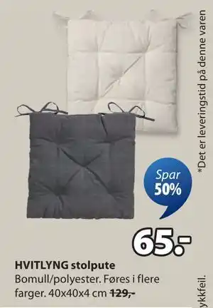JYSK HVITLYNG stolpute, NOK 65 tilbud