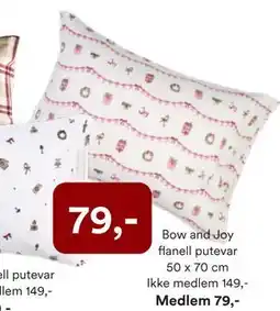 Kid Interiør Bow and Joy flanell putevar 50 x 70 cm, NOK 149, Medlemspris tilbud