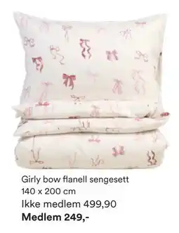 Kid Interiør Girly bow flanell sengesett 140 x 200 cm, NOK 499.9, Medlemspris tilbud