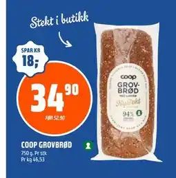 Coop Obs COOP GROVBRØD, NOK 34.9 tilbud