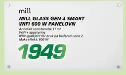 Coop Byggmix MILL GLASS GEN 4 SMART WIFI 600 W PANELOVN, NOK 1949 tilbud