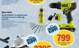 Coop Byggmix Ryobi R18DD4-1C20GA18 drill inkludert batteri, lader og borsett, NOK 1495, Medlemspris tilbud