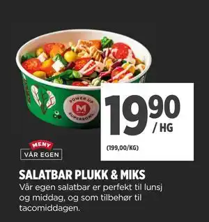 Meny SALATBAR PLUKK & MIKS, NOK 19.9 tilbud