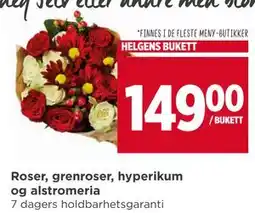 Meny Roser, grenroser, hyperikum og alstromeria, NOK 149 tilbud