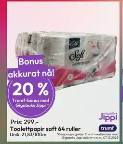 Gigaboks Toalettpapir soft 64 ruller, NOK 299 tilbud
