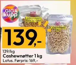 Gigaboks Cashewnøtter 1 kg, NOK 139 tilbud