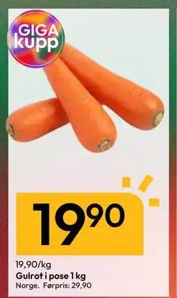 Gigaboks Gulrot i pose 1 kg, NOK 19.9 tilbud