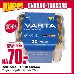 Europris VARTA BATTERIER AA/AAA, NOK 70 tilbud