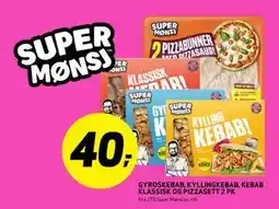 Bunnpris GYROSKEBAB, KYLLINGKEBAB, KEBAB KLASSISK OG PIZZASETT 2 PK, NOK 40 tilbud