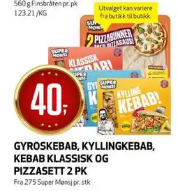 Bunnpris GYROSKEBAB, KYLLINGKEBAB, KEBAB KLASSISK OG PIZZASETT 2 PK, NOK 40 tilbud