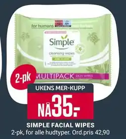 Europris SIMPLE FACIAL WIPES, App-pris tilbud