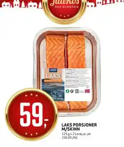 Bunnpris LAKS PORSJONER M/SKINN, NOK 59 tilbud