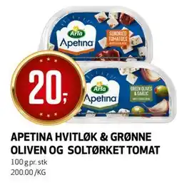 Bunnpris APETINA HVITLØK & GRØNNE OLIVEN OG SOLTØRKET TOMAT, NOK 20 tilbud