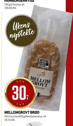 Bunnpris MELLOMGROVT BRØD, NOK 30 tilbud