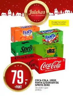 Bunnpris COCA-COLA, URGE, FANTA U/SUKKER OG SPRITE ZERO, NOK 79 tilbud