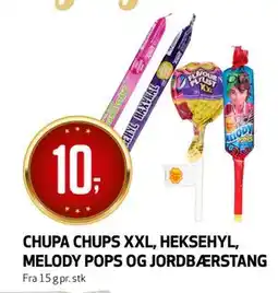 Bunnpris CHUPA CHUPS XXL, HEKSEHYL, MELODY POPS OG JORDBÆRSTANG, NOK 10 tilbud