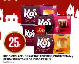 Bunnpris KOS SJOKOLADE- OG KARAMELLPUDDING, PANNACOTTA M./ PASJONSFRUKTSAUS OG JORDBÆRSAUS, NOK 25 tilbud