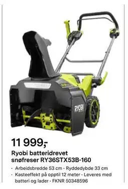 Felleskjøpet Ryobi batteridrevet snøfreser RY36STX53B-160, NOK 11999 tilbud