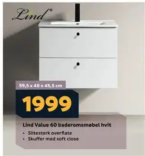 Lind Value 60 baderomsmøbel hvit, NOK 1999