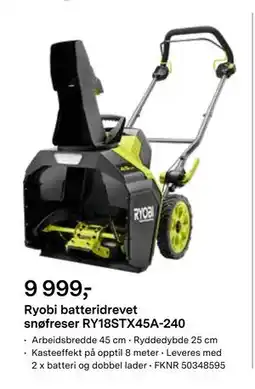 Felleskjøpet Ryobi batteridrevet snøfreser RY18STX45A-240, NOK 9999 tilbud