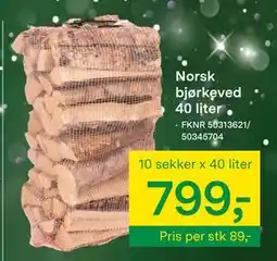 Felleskjøpet Norsk bjørkeved 40 liter, NOK 799 tilbud